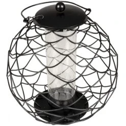 Oiseau Fournitures Boutique -Oiseau Fournitures Boutique silo avec protection pour graines spherique noir 28x28x28cm duvo 435025 duvo specifications avec crochet de suspension avec trei 1